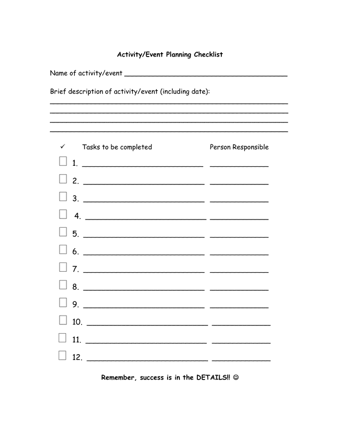 Event Planning Checklist download free documents for PDF, Word and Excel