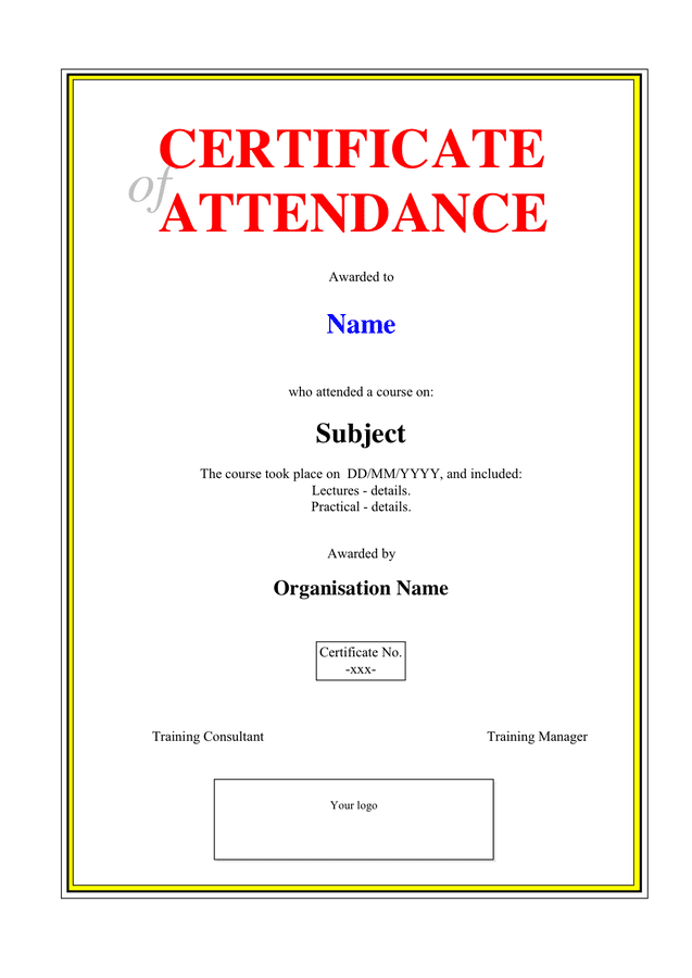 Training certificate 1 in Word and Pdf formats