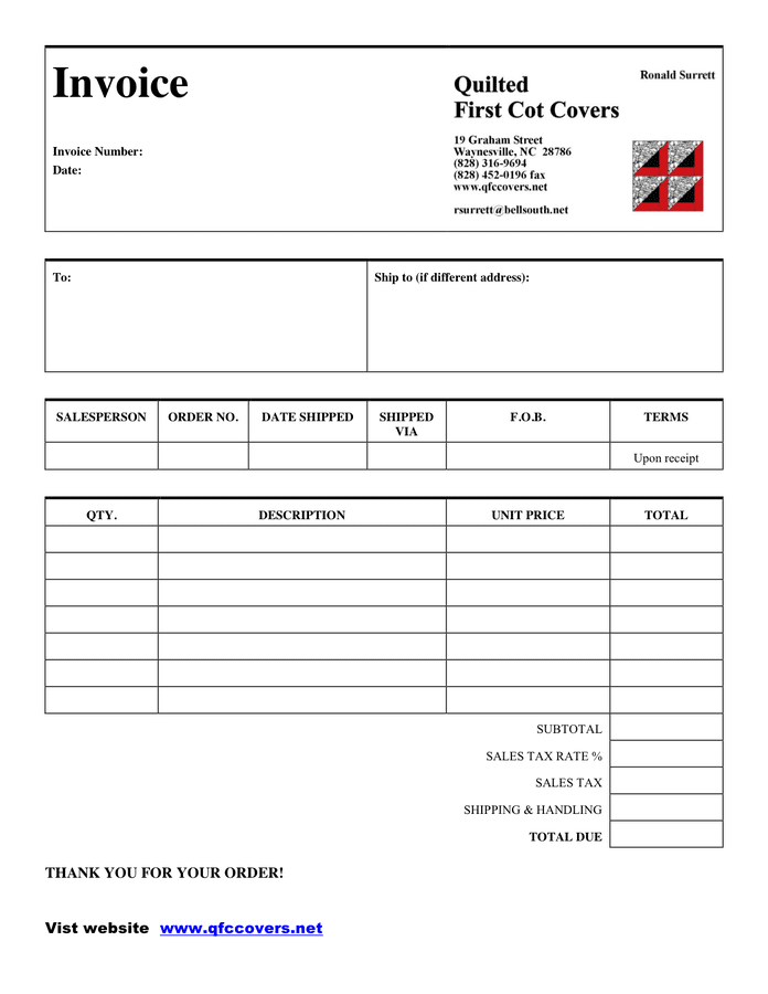 Blank Invoice template in Word and Pdf formats