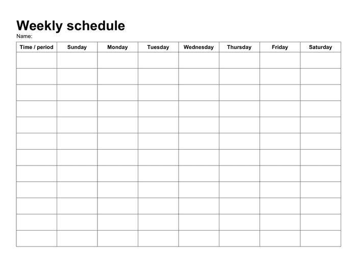 Weekly schedule template in Word and Pdf formats