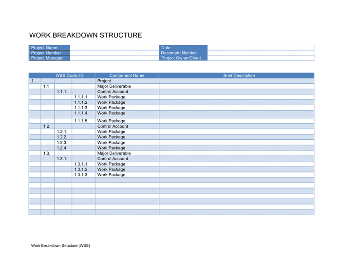 Work Breakdown Structure Template - download free documents for PDF