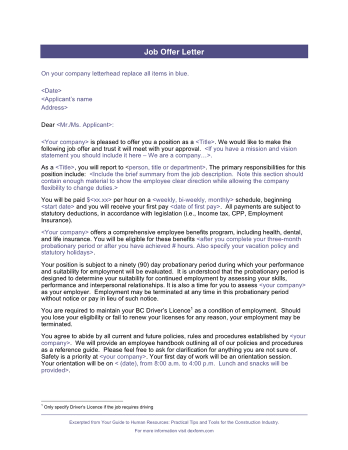 Job Offer Letter Sample download free documents for PDF, Word and Excel