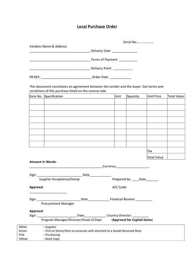 Local purchase order in Word and Pdf formats
