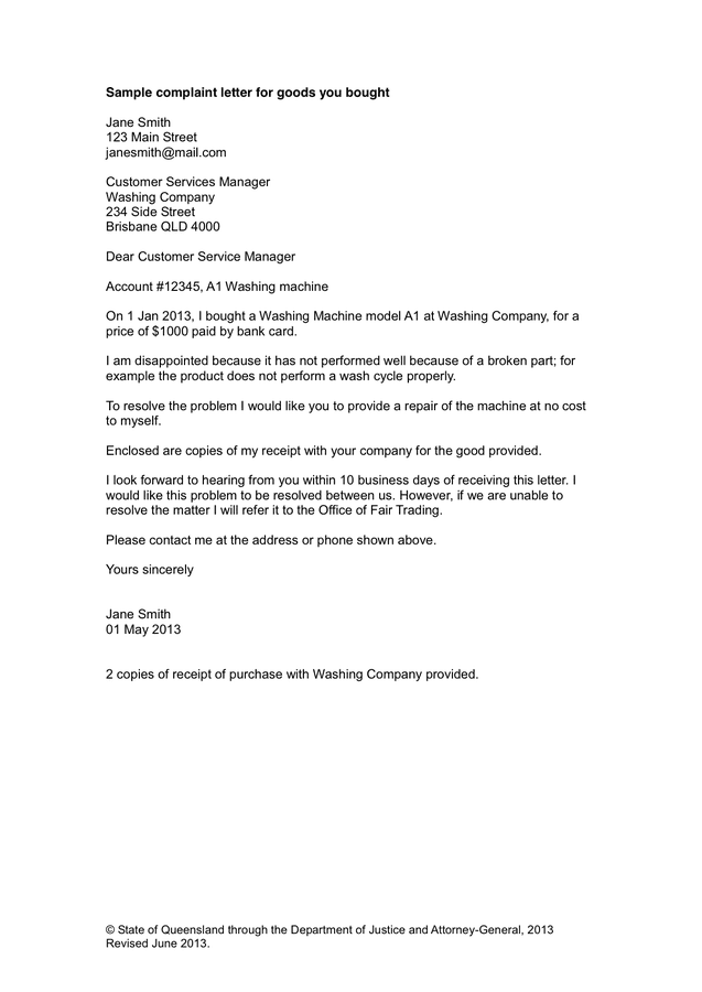 complaint letter for goods in Word and Pdf formats page 2 of 2