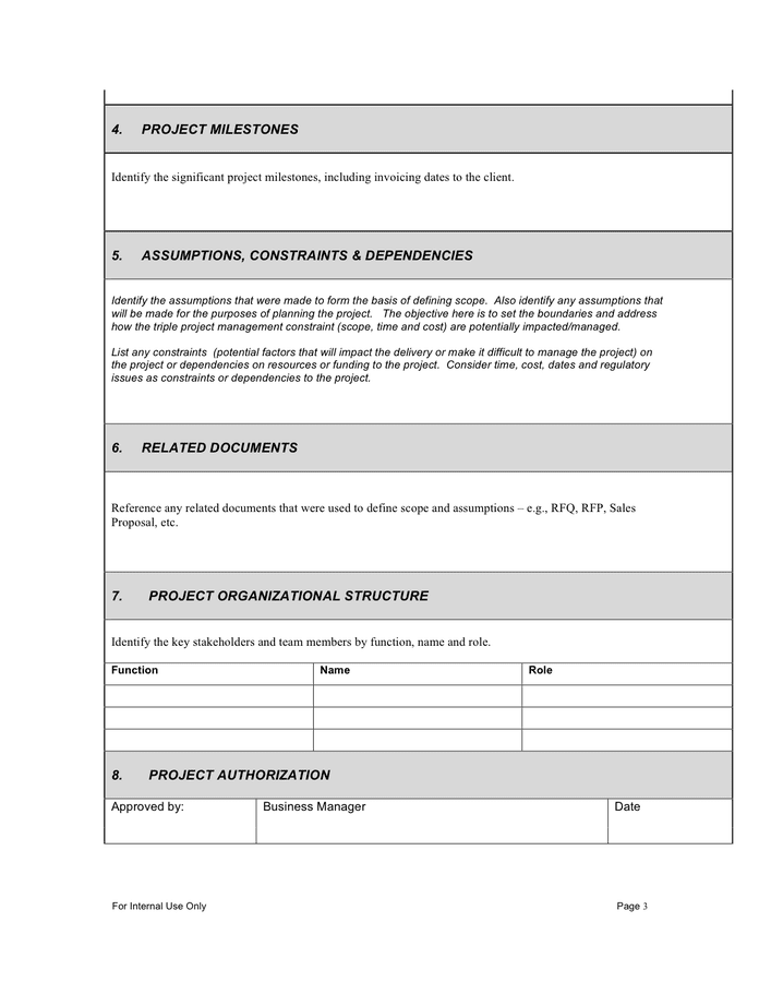 Project charter template in Word and Pdf formats page 3 of 4