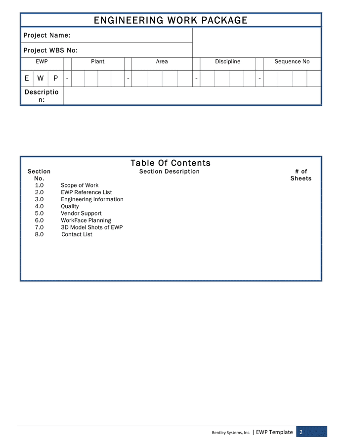 Engineering work package template in Word and Pdf formats page 2 of 8