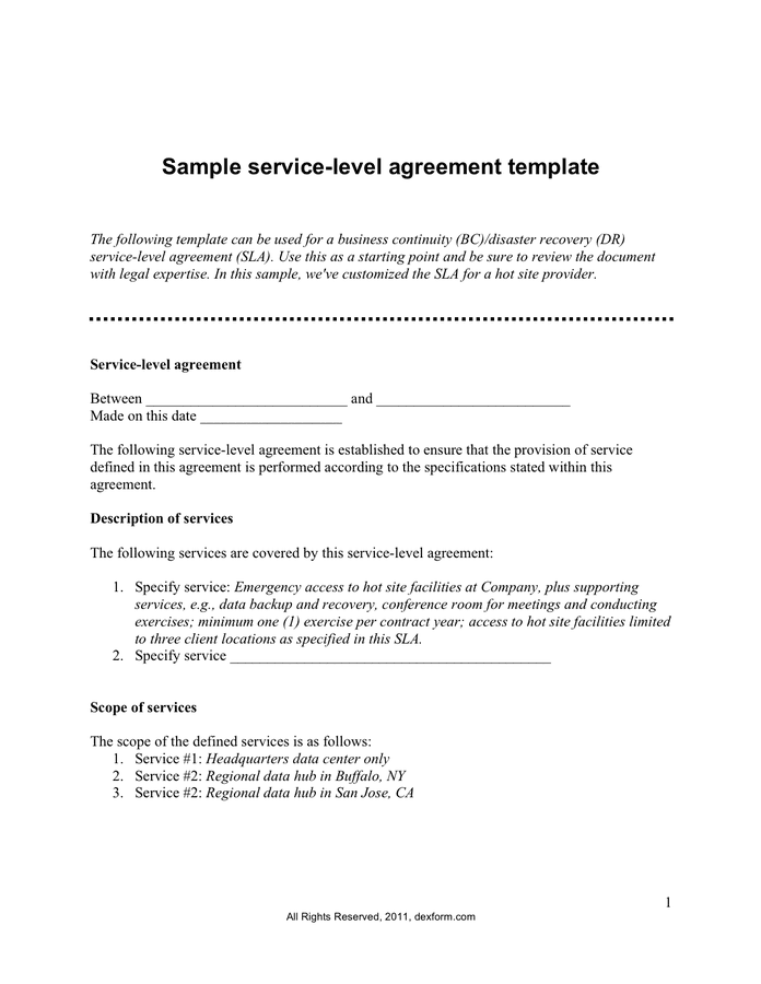 Sample servicelevel agreement tempalte in Word and Pdf