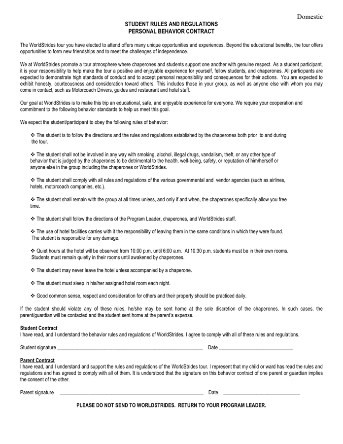 Behavior Contract in Word and Pdf formats