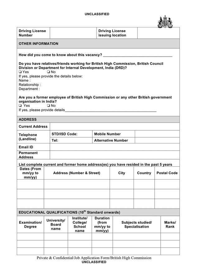 Job application form (GB) in Word and Pdf formats page 2 of 4