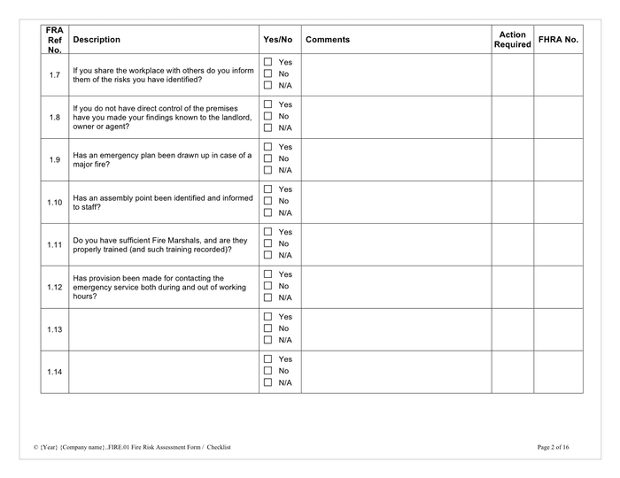 Fire risk assessment checklist in Word and Pdf formats page 2 of 16