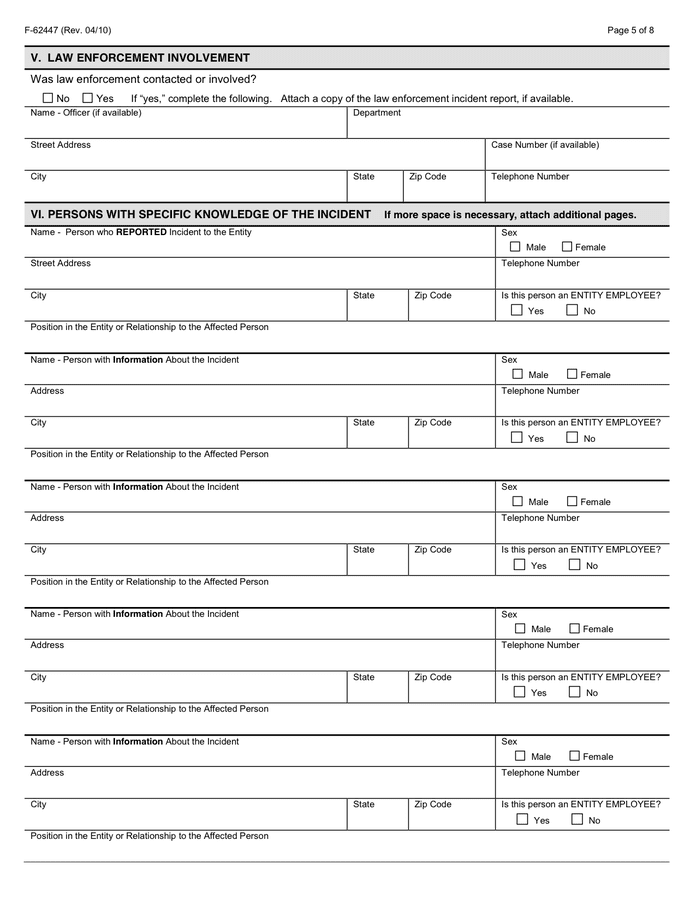 Misconduct Incident Report F in Word and Pdf formats page 5 of 8