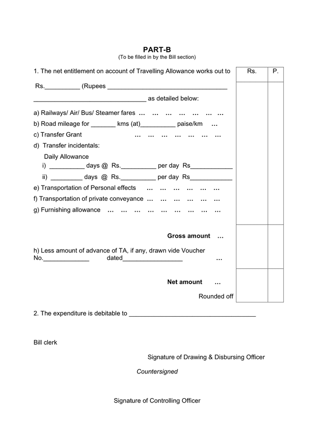 Travelling allowance form in Word and Pdf formats page 4 of 4
