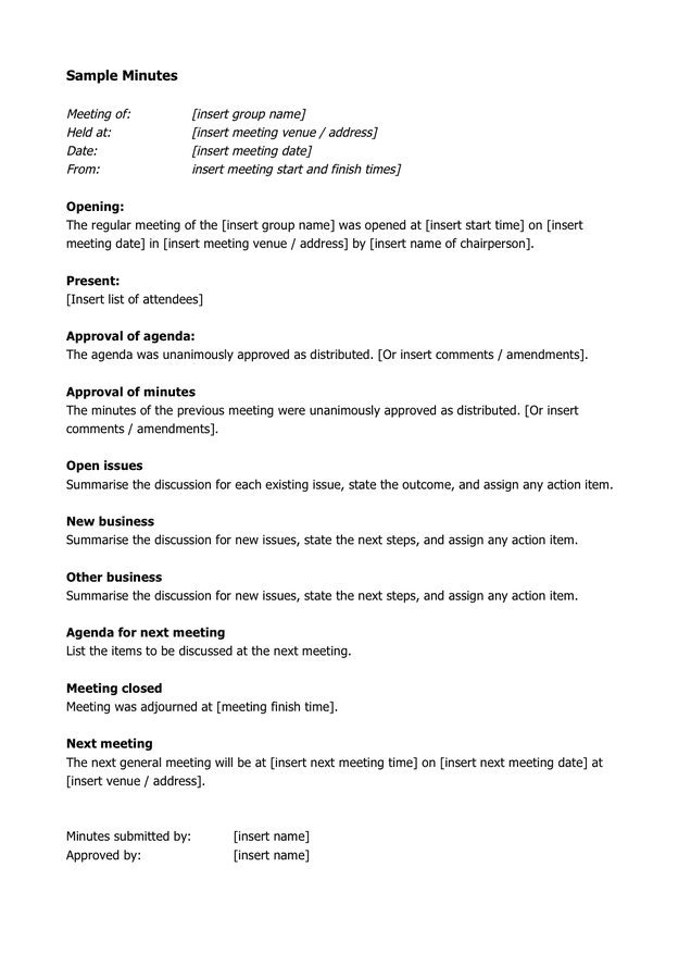 Meeting Minutes Template download free documents for PDF, Word and Excel