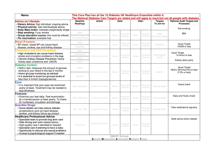 Diabetes care plan template in Word and Pdf formats page 2 of 3