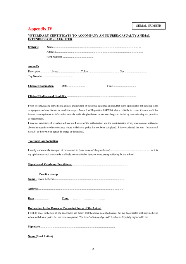 Veterinary certificates examples in Word and Pdf formats page 2 of 3