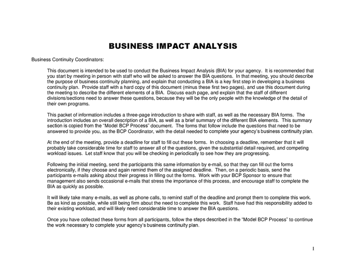 Business impact analysis template in Word and Pdf formats