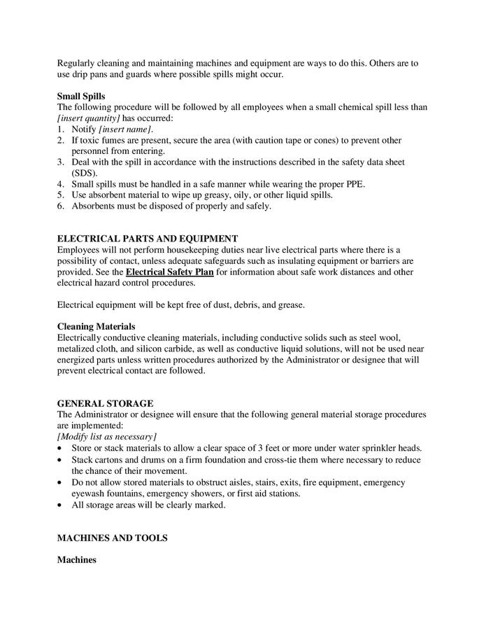 Workplace housekeeping plan template in Word and Pdf formats page 8 of 11