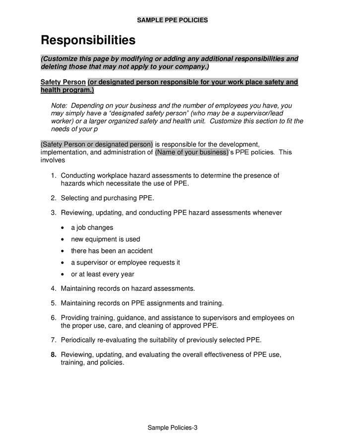 Sample PPE policies in Word and Pdf formats page 4 of 9