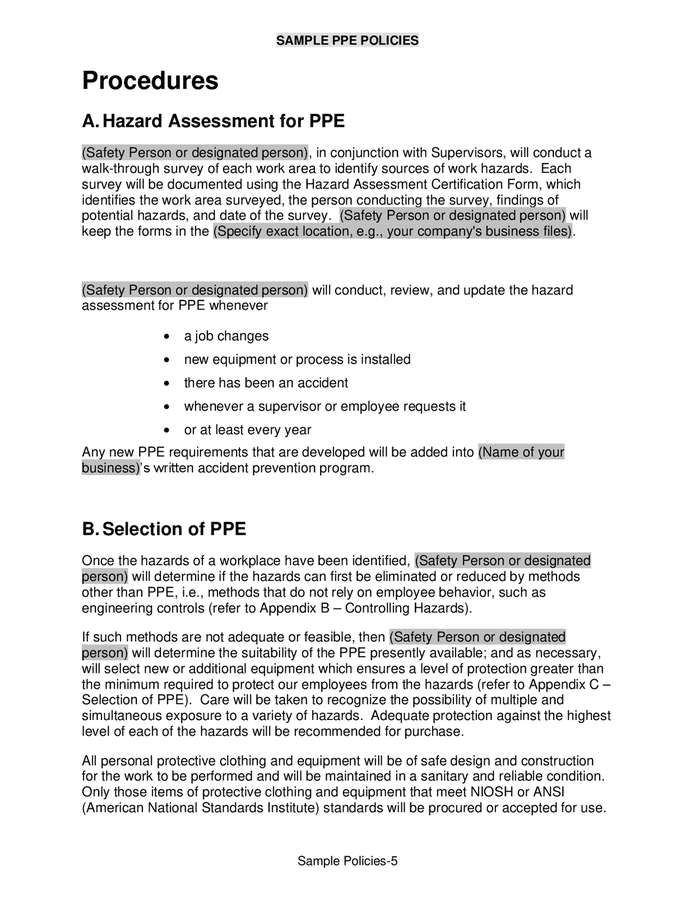 Sample PPE policies in Word and Pdf formats page 6 of 9