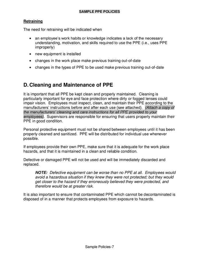 Sample PPE policies in Word and Pdf formats page 8 of 9