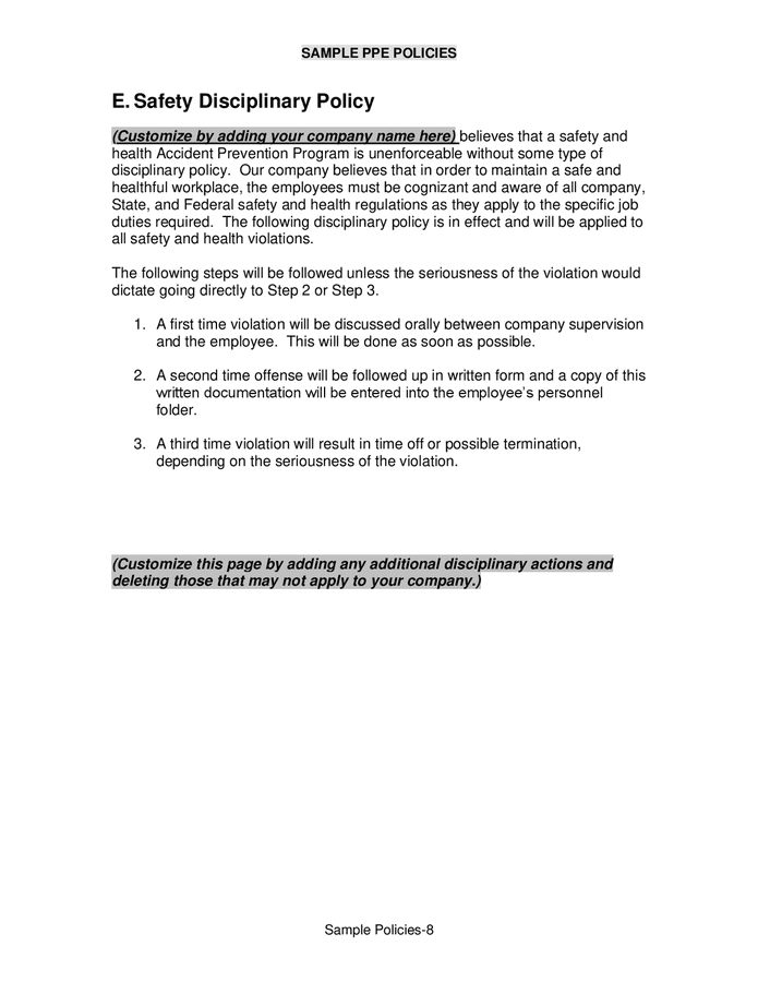 Sample PPE policies in Word and Pdf formats page 9 of 9