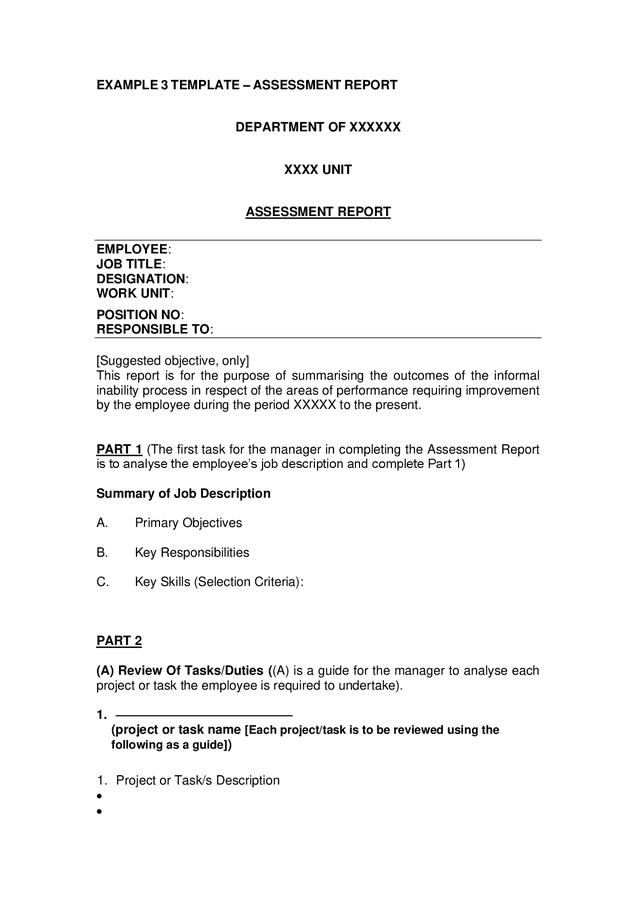 Assessment report template in Word and Pdf formats