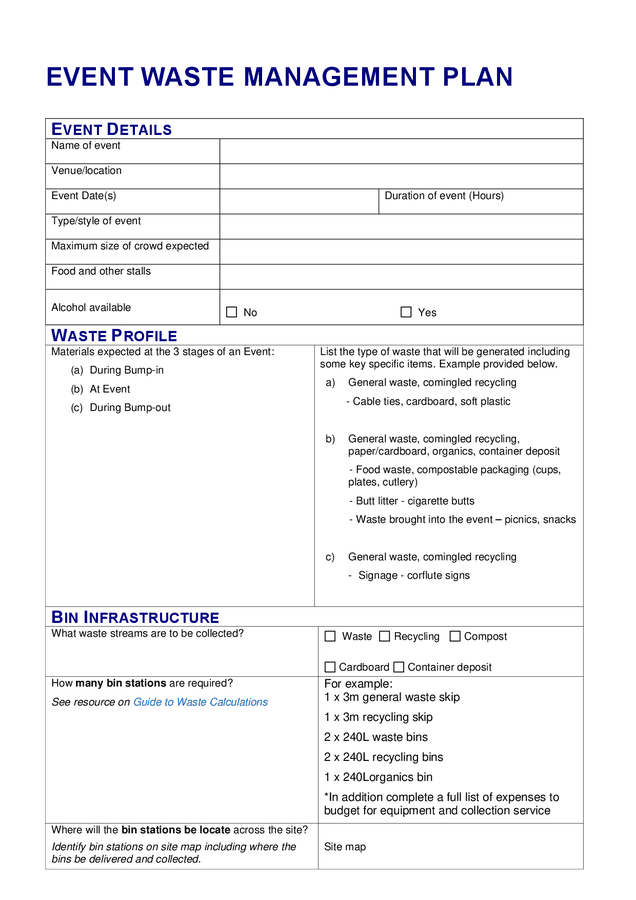 Event waste management plan in Word and Pdf formats page 2 of 3