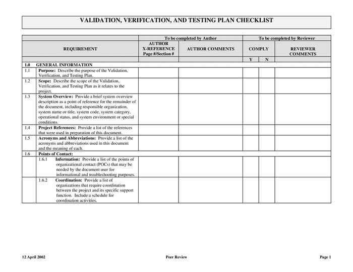 Validation, verification, and testing plan checklist in Word and Pdf formats page 3 of 9