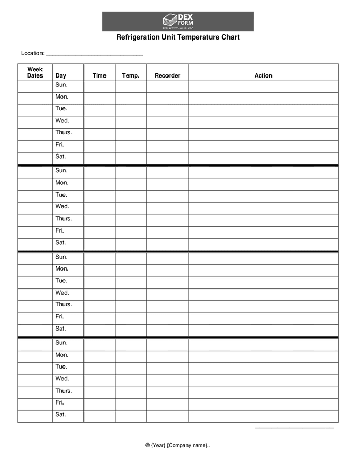 Refrigeration unit temperature chart in Word and Pdf formats