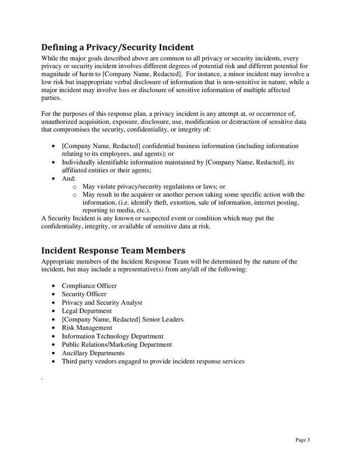 Incident response plan template in Word and Pdf formats page 3 of 22