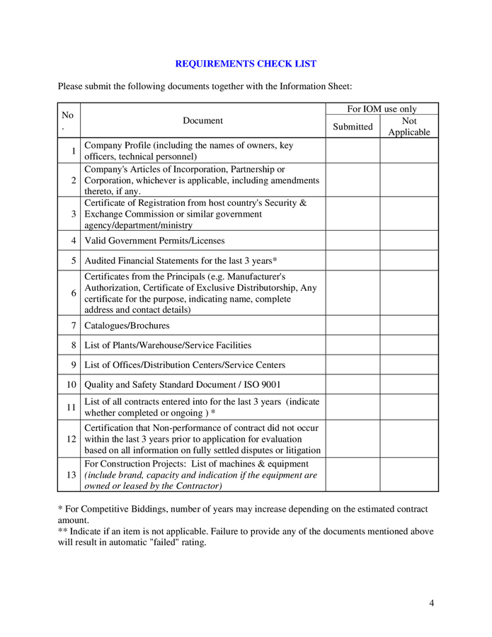 Vendor information sheet (VIS) template in Word and Pdf formats page