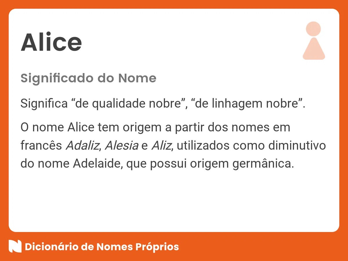 Significado do nome Alice Dicionário de Nomes Próprios
