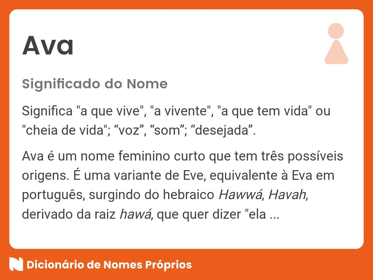 Significado do nome Ava DicionÃ¡rio de Nomes PrÃ³prios