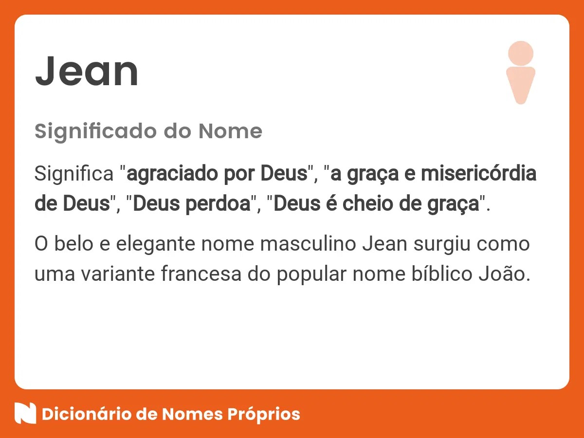 Significado do nome Jean Dicionário de Nomes Próprios