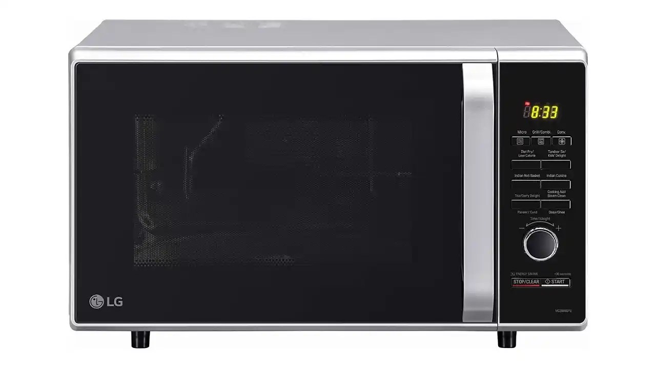 Microwave ovens with motorised rotisseries skewers for home barbecue