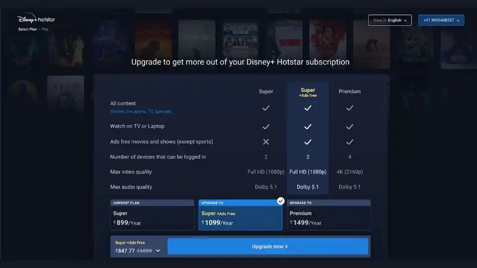 Disney Plus Hotstar Plans For Mobile And TV Monthly And Yearly