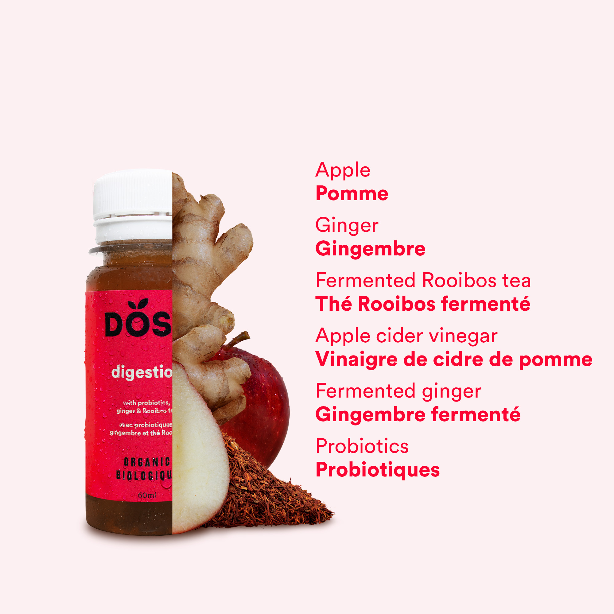 DIGESTION GINGER & PROBIOTICS organic coldpressed shot 60ml label) Dose Juice