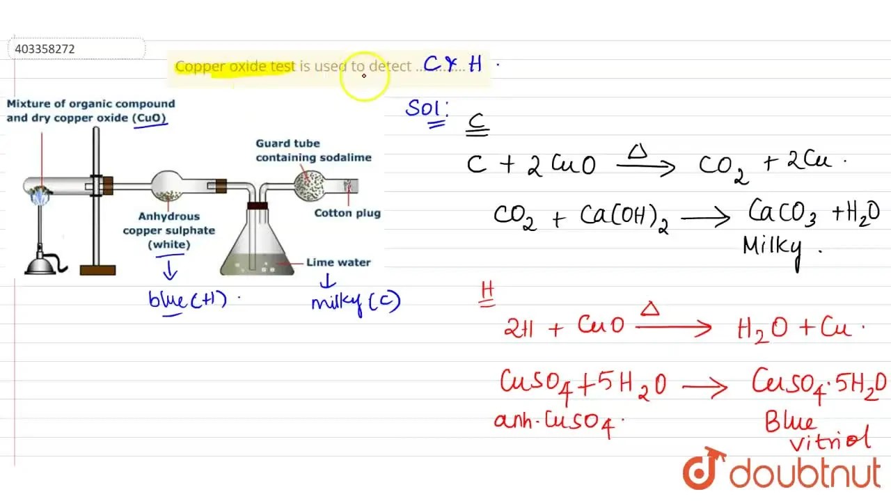 [Tamil] Copper oxide test is used to detect.......... .