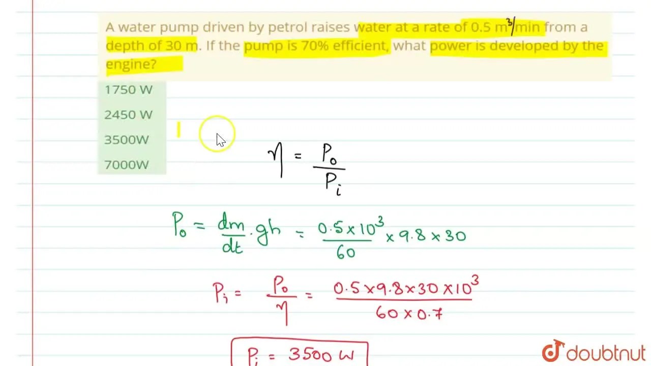 [Kannada] A water pump driven by petrol raises water at a rate of 0.5