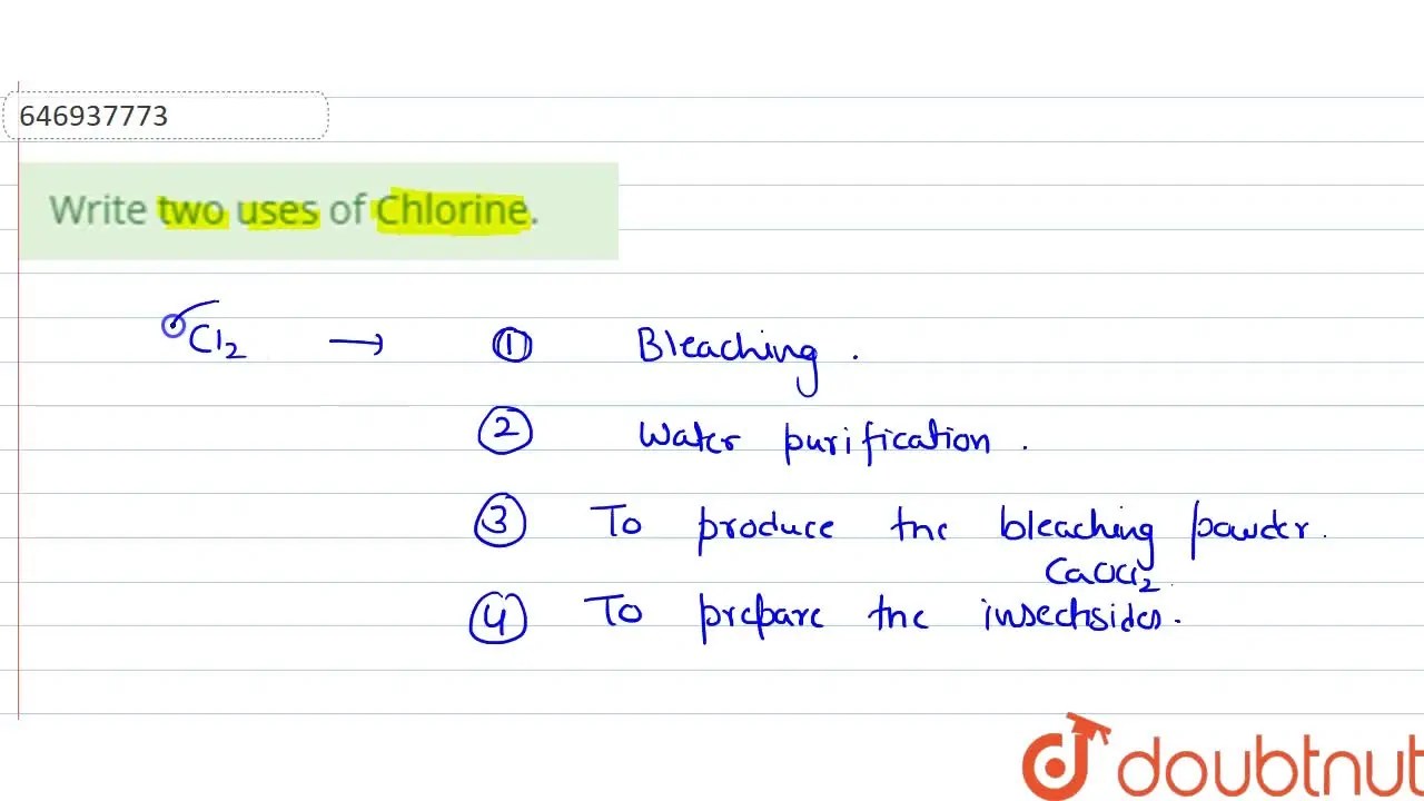 [Punjabi] Write two uses of Chlorine.