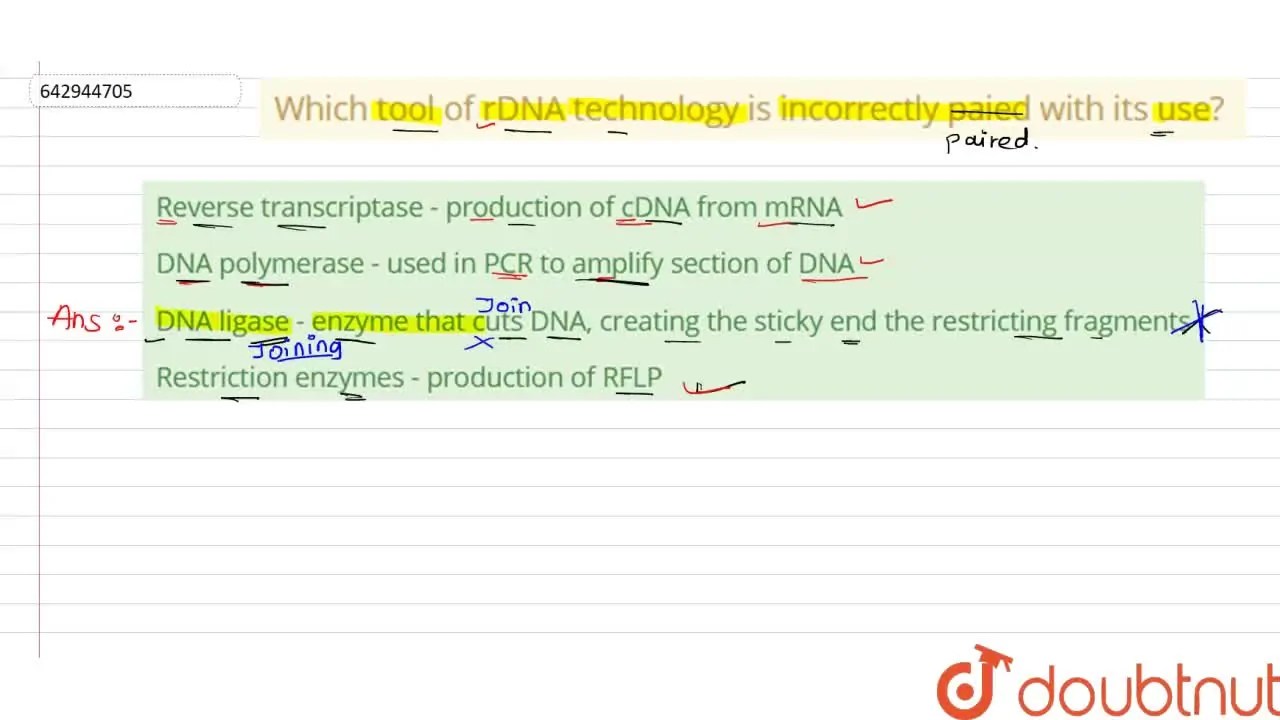 [Marathi Solution] DNA ligase enzyme that cuts DNA, creating the sti