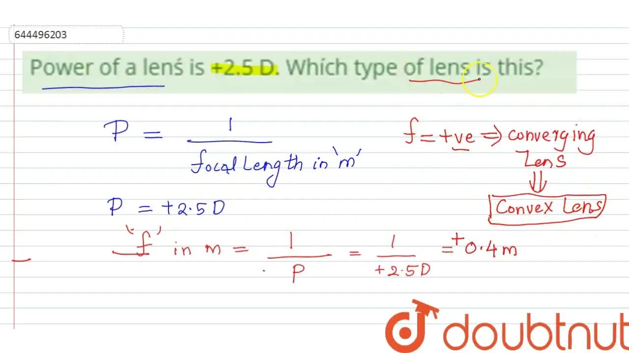 [Malayalam] Power of a lenś is +2.5 D. Whích type of lens is this?