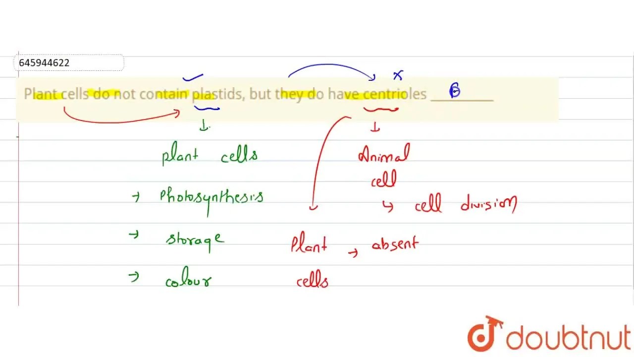 Plant cells do not contain plastids, but they do have centrioles
