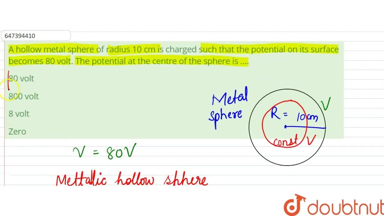 [Gujrati] A hollow metal sphere of radius 10 cm is charged such that t