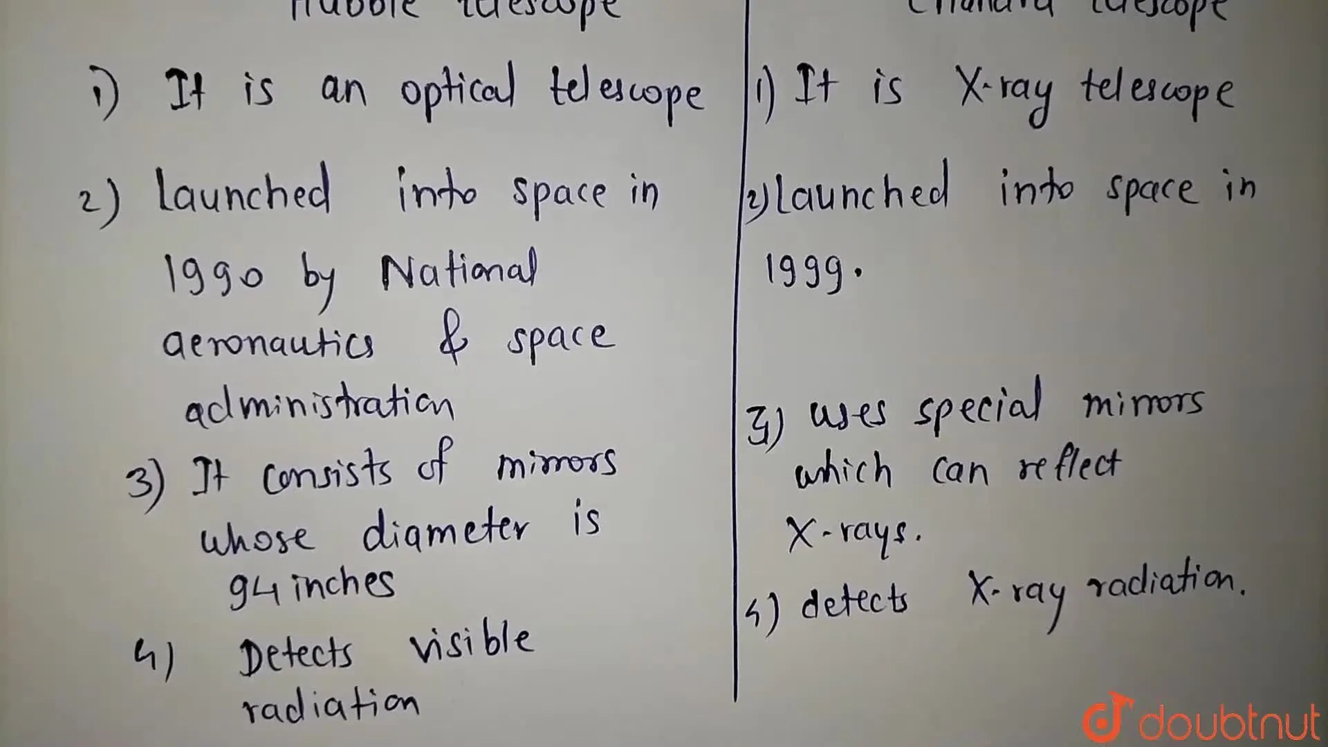 [Marathi] Distinguish between Hubble telescope and Chandra telescope.