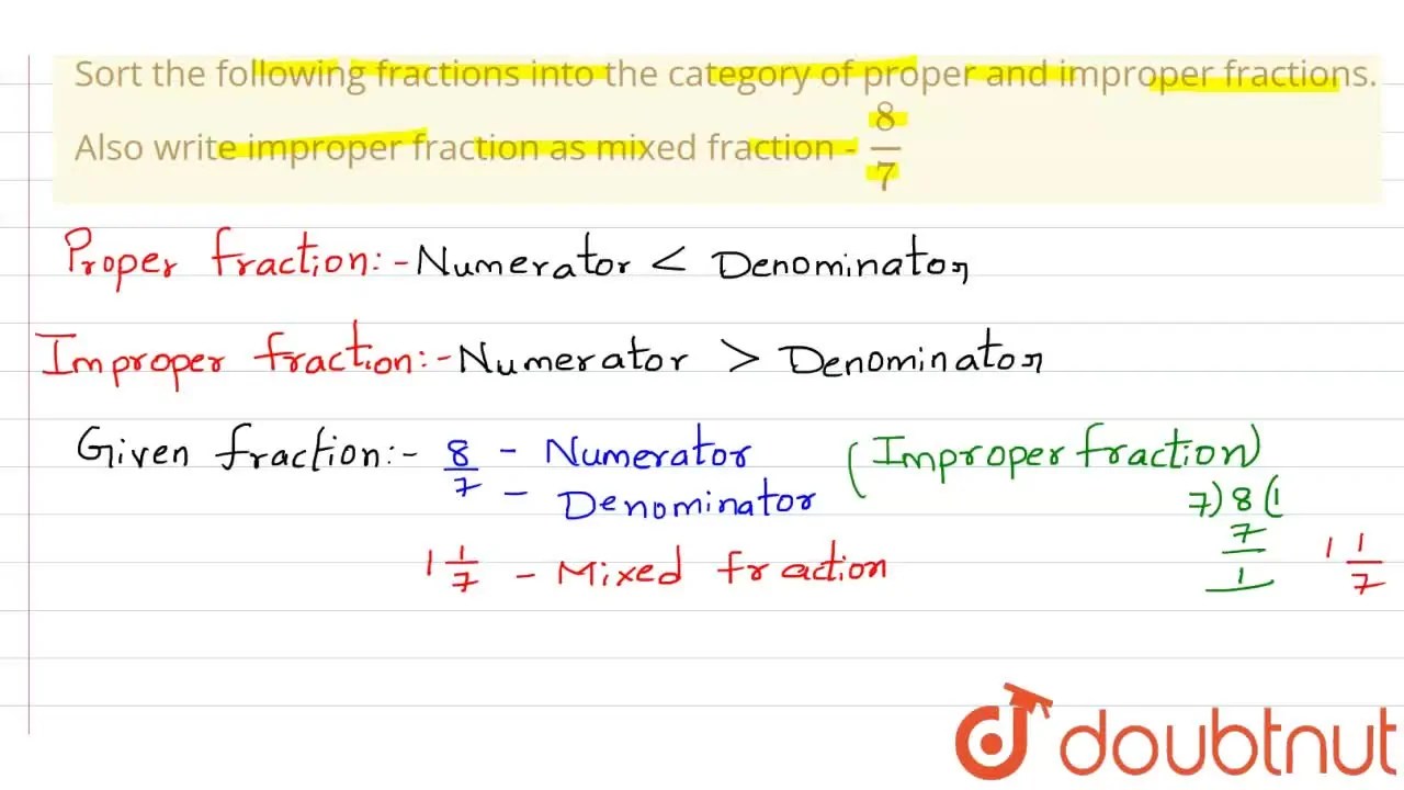 [Telugu] Sort the following fractions into the category of proper and