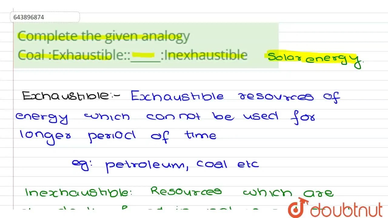 [Telugu] Complete the given analogy Coal ExhaustibleInexhaustible