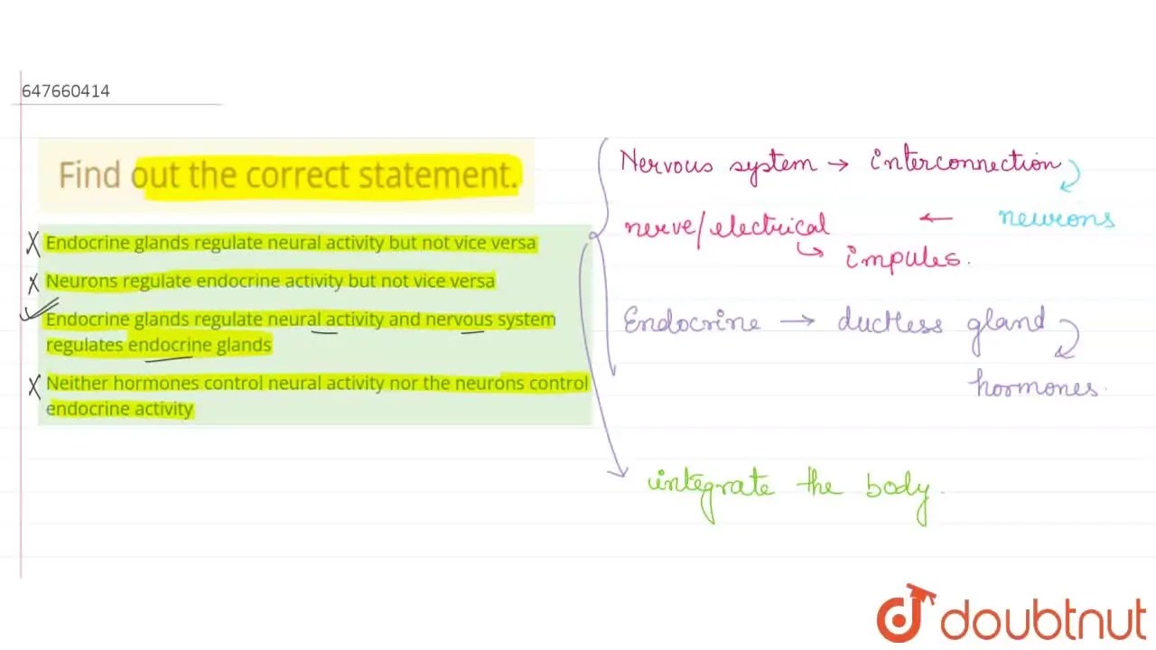 [Bengali Solution] Endocrine glands regulate neural activity and nervo