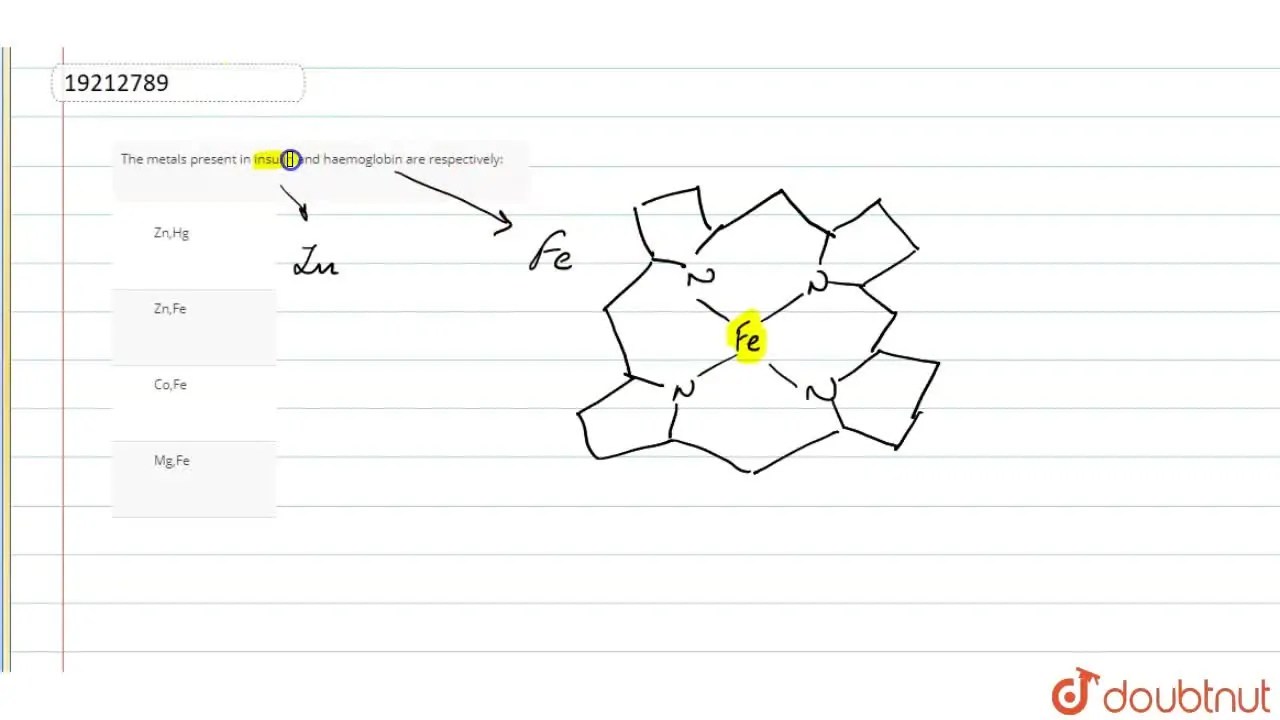 The metals present in insulin and haemoglobin are respectively