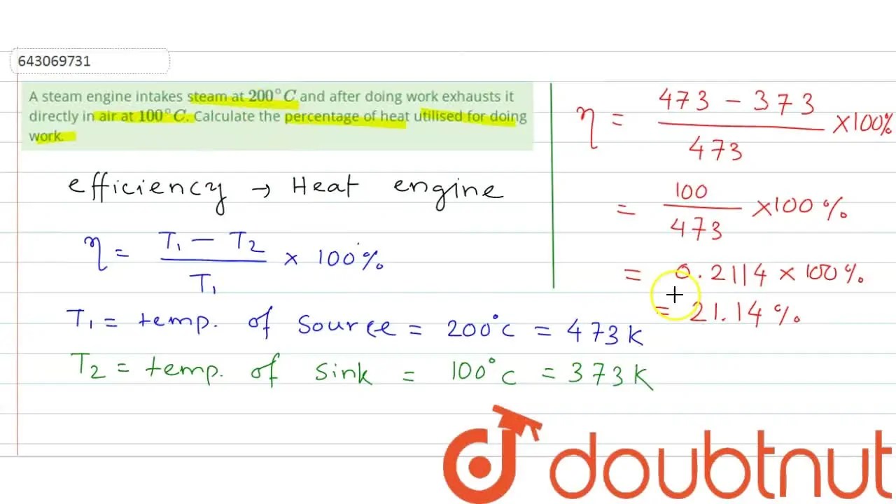 [Odia] A steam engine intakes steam at 200^C and after doing work exh